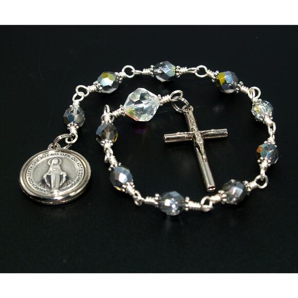Handmade Miraculous Medal One Decade Rosary Silver Plate Unbreakable Wire Wrap - Picture 3 of 10
